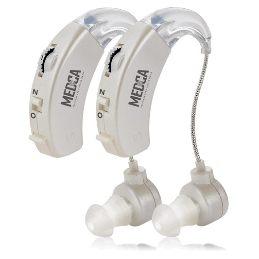 Behind the Ear Sound Amplifier - BTE Hearing Ear Amplification Device and Digital Sound Enhancer PSAD for the Hard of Hearing, Noise Reducing Feature, White
