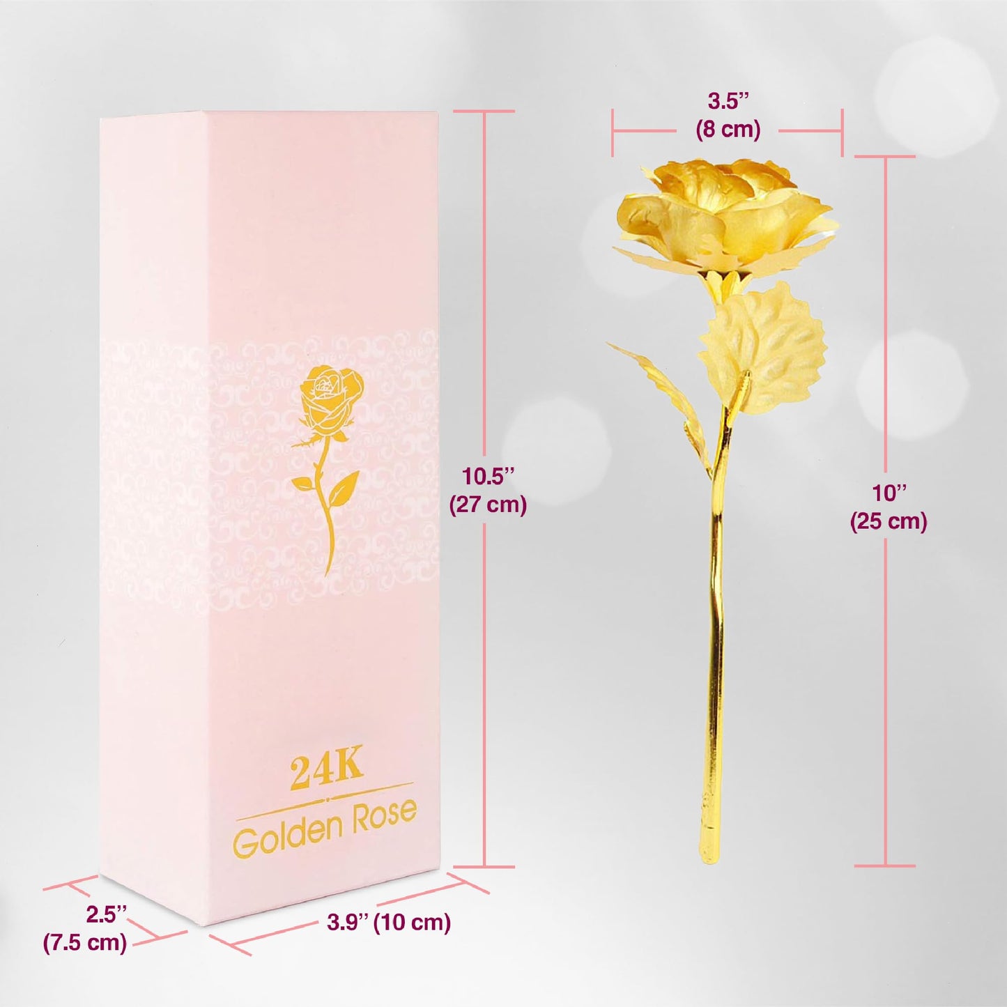 24k Gold Rose with Luxury Gift Box - 10-inch Golden Rose Metal Single Roses and Valentine's Day Gifts Idea for Women, Loved Ones, Mom, Wife, Girlfriend, Grandma, Mother's Day