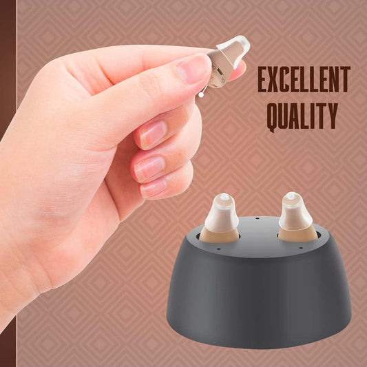 Rechargeable Hearing Amplifier to Aid and Assist Hearing, Completely-in-Canal (CIC) Nearly Invisible Mini Personal Sound Device w/ Noise Cancellation & Feedback Reduction for Adults Seniors & Elderly