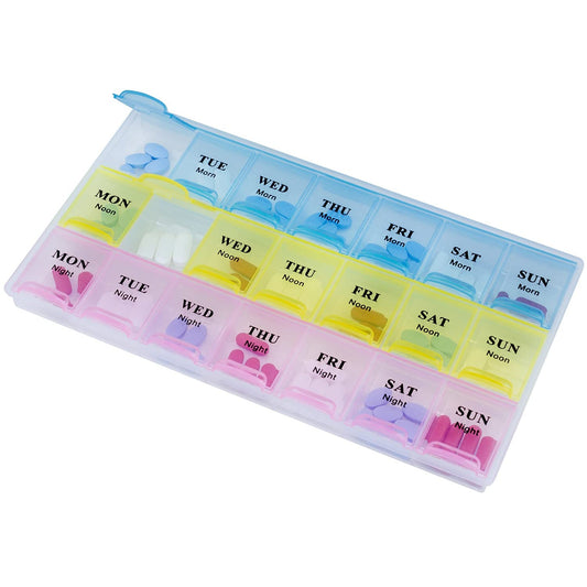 Weekly Pill Organizer - 21 Day Pill Planners for Pills Vitamins & Medication, 3 Times-a-Day Medication Reminder Boxes, Easy to Read & Travel Friendly