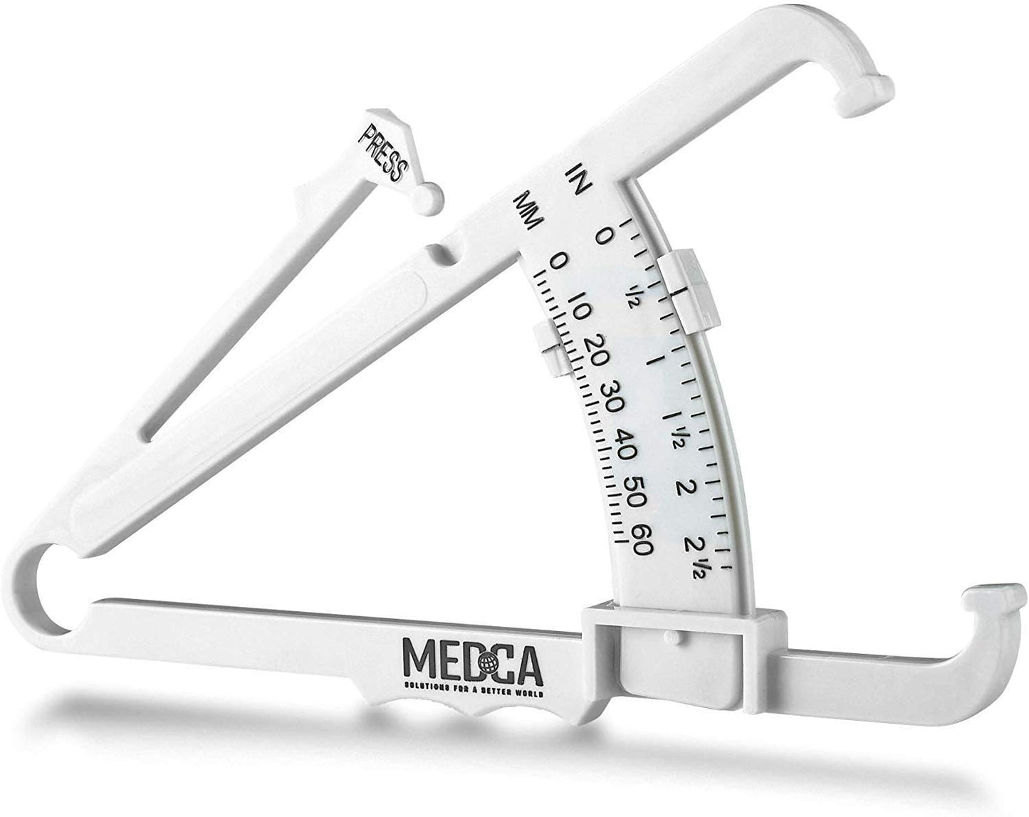 Body Tape Measure and Skinfold Caliper Body Fat Monitor Set - (Pack of 2) - Double Sided Body Tape Measures (150 cm /60 inches) - Skin Fold Body Fat Analyzer and BMI Measurement Tool, White by MEDca
