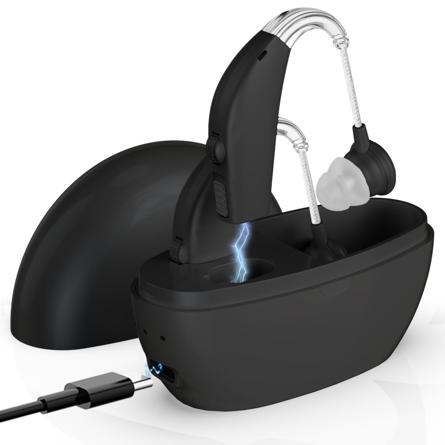 Digital Hearing Amplifier - (Pair of 2) Personal Hearing Enhancement Sound Amplifier, Rechargeable Digital Hearing Amplifier with All-Day Battery Life, Black