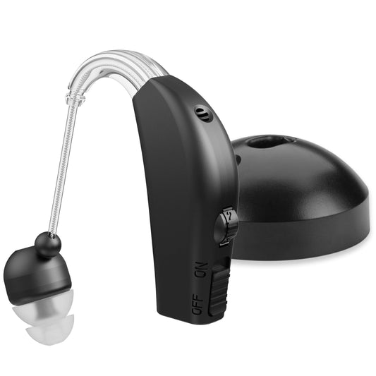 MEDca Rechargeable Digital Hearing Amplifier - Personal Sound Amplification Ear Device for Seniors | All-Day Battery Life, Lightweight Behind the Ear BTE Sound and Voice Hearing Aid | MZB-17 | Black