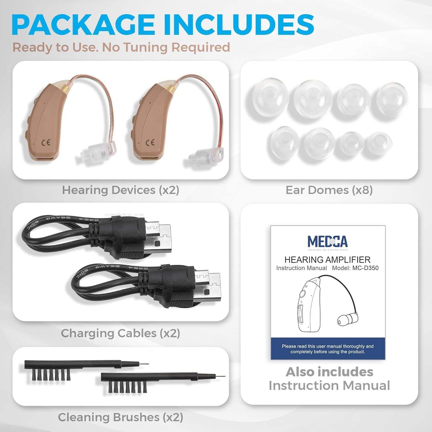 Rechargeable Hearing Amplifiers - Premium Digital BTE Personal Sound Amplifier Device Pair with 2 Program Modes Noise Cancellation & Feedback Reduction & Fast Charging for Adults Seniors & Elderly