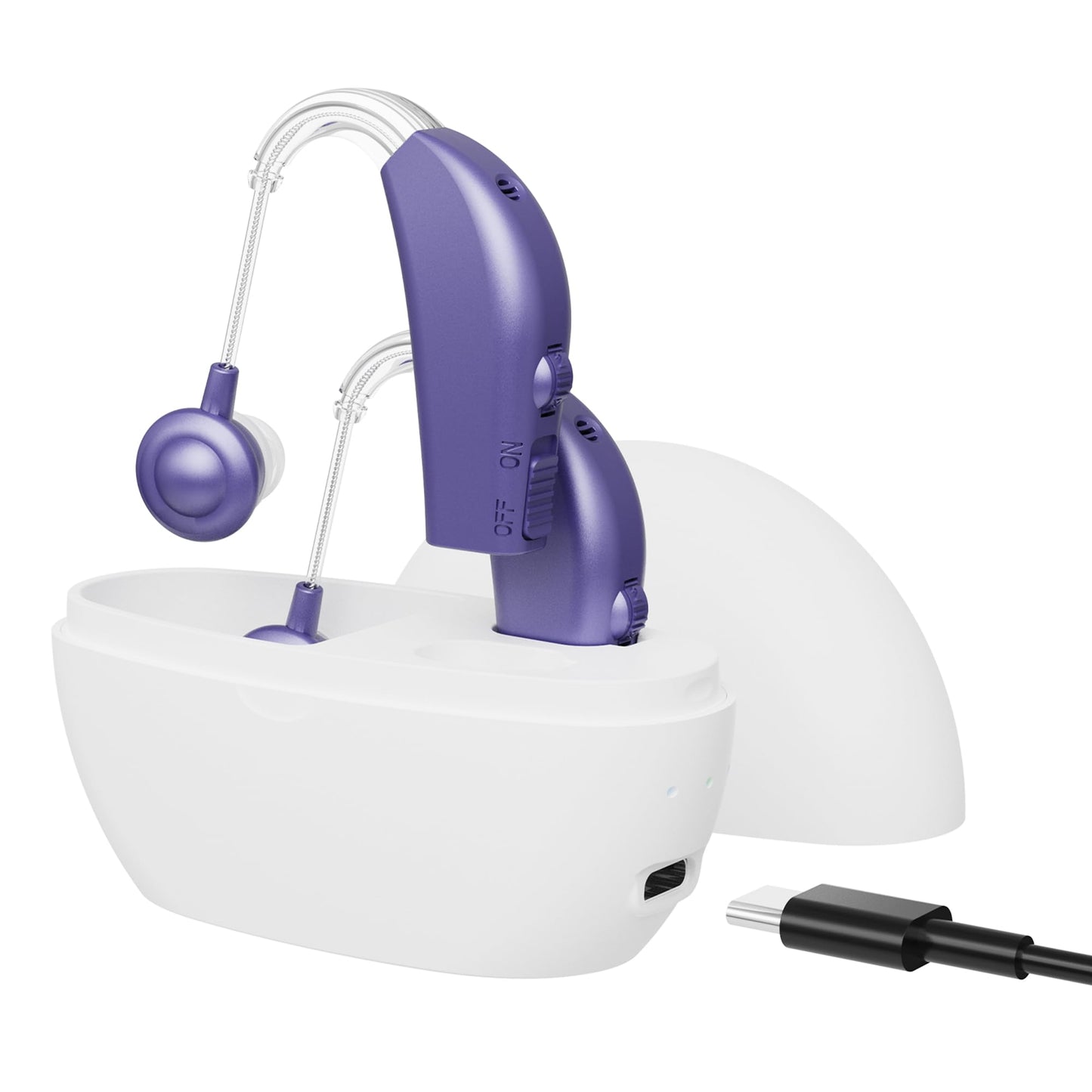 Digital Hearing Aid Amplifier Set - Premium Rechargeable Behind The Ear Personal Sound Amplification Device - for Adults and Seniors with All-Day Battery Life, (Pair, Purple)