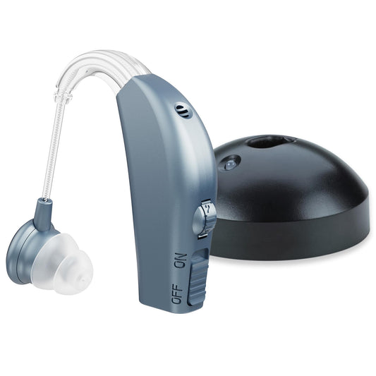 Digital Hearing Amplifier - Personal Hearing Enhancement Sound Amplifier with Extended Over 500hr Battery Life, Modern Blue, By MEDca