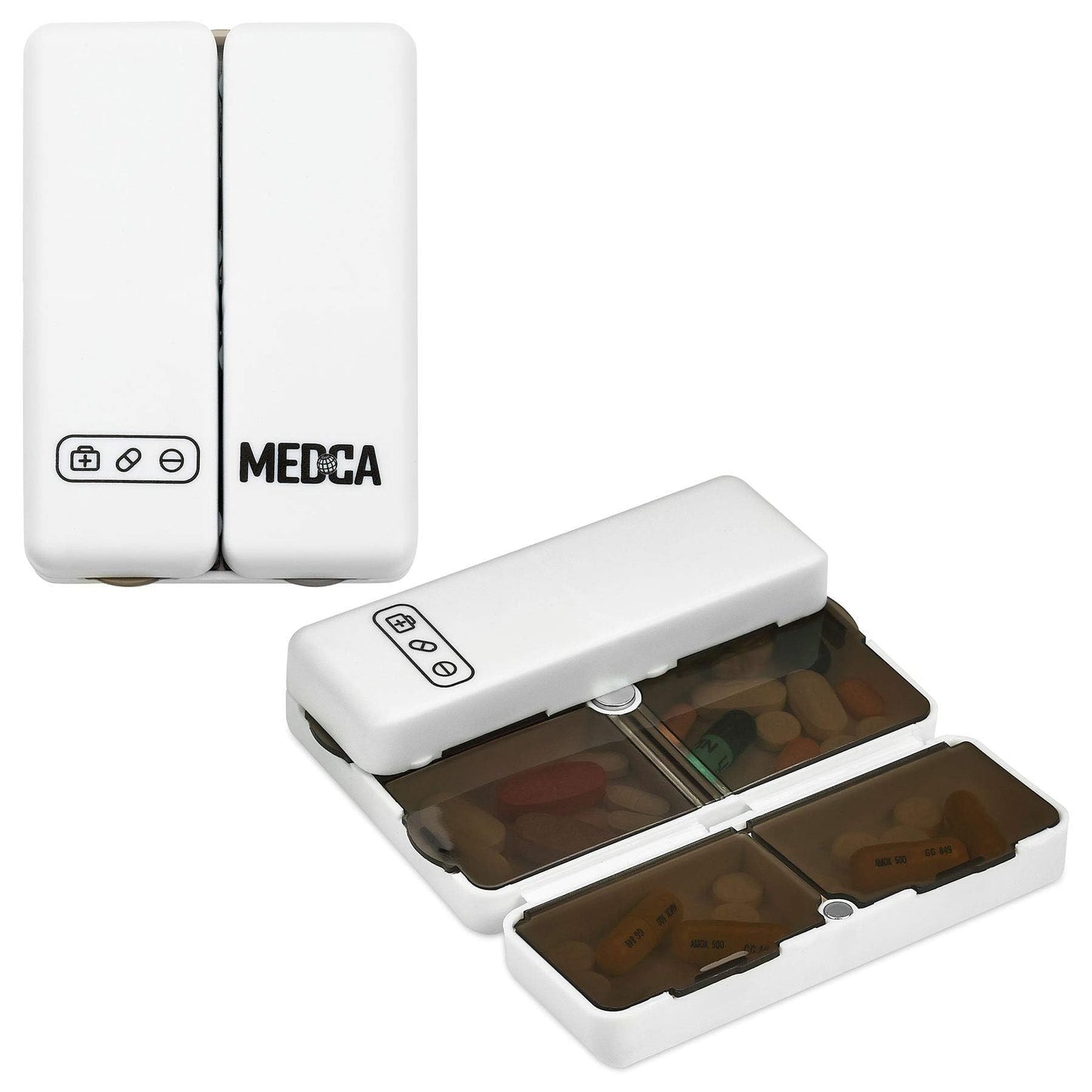 Magnetic Foldable Pill Box Case - (2 Pack) 7 Day Weekly Medicine Organizer - Portable Compact Lightweight Pill Container w/ 7 Compartments, Dustproof, Air-Tight, BPA-Free f Vitamins and Supplements