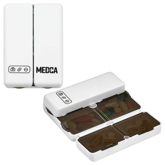 Magnetic Foldable Pill Box Case - (2 Pack) 7 Day Weekly Medicine Organizer - Portable Compact Lightweight Pill Container w/ 7 Compartments, Dustproof, Air-Tight, BPA-Free f Vitamins and Supplements