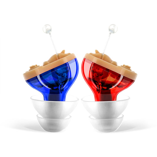 Premium Digital Hearing Aids for Seniors - Invisible in Canal (CIC) In-Ear Mini Sound Enhancer Set, Near-Invisible, Noise Cancelling, Personal Sound Hearing Amplifier - Pair - MZ-21