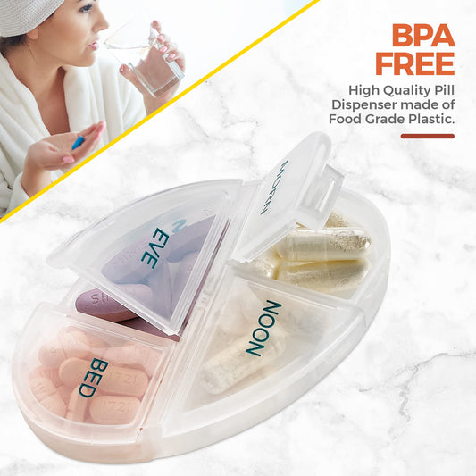 MEDca Weekly Pill Organizer, 1 Dispenser, 7 Stackable Compartments Four Times-a-Day - Morning, Noon, Evening, and Bedtime, Grey