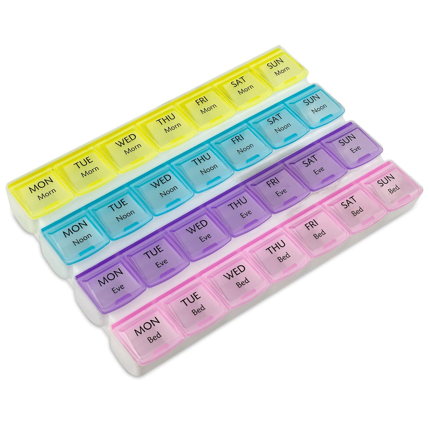 Weekly Pill Organizer - 4-Times-a-Day Pill Planner Pill Box Separates Pills & Vitamins with Daily Morning, Noon, Evening & Night Compartments, Travel Medication Reminder Monday to Sunday
