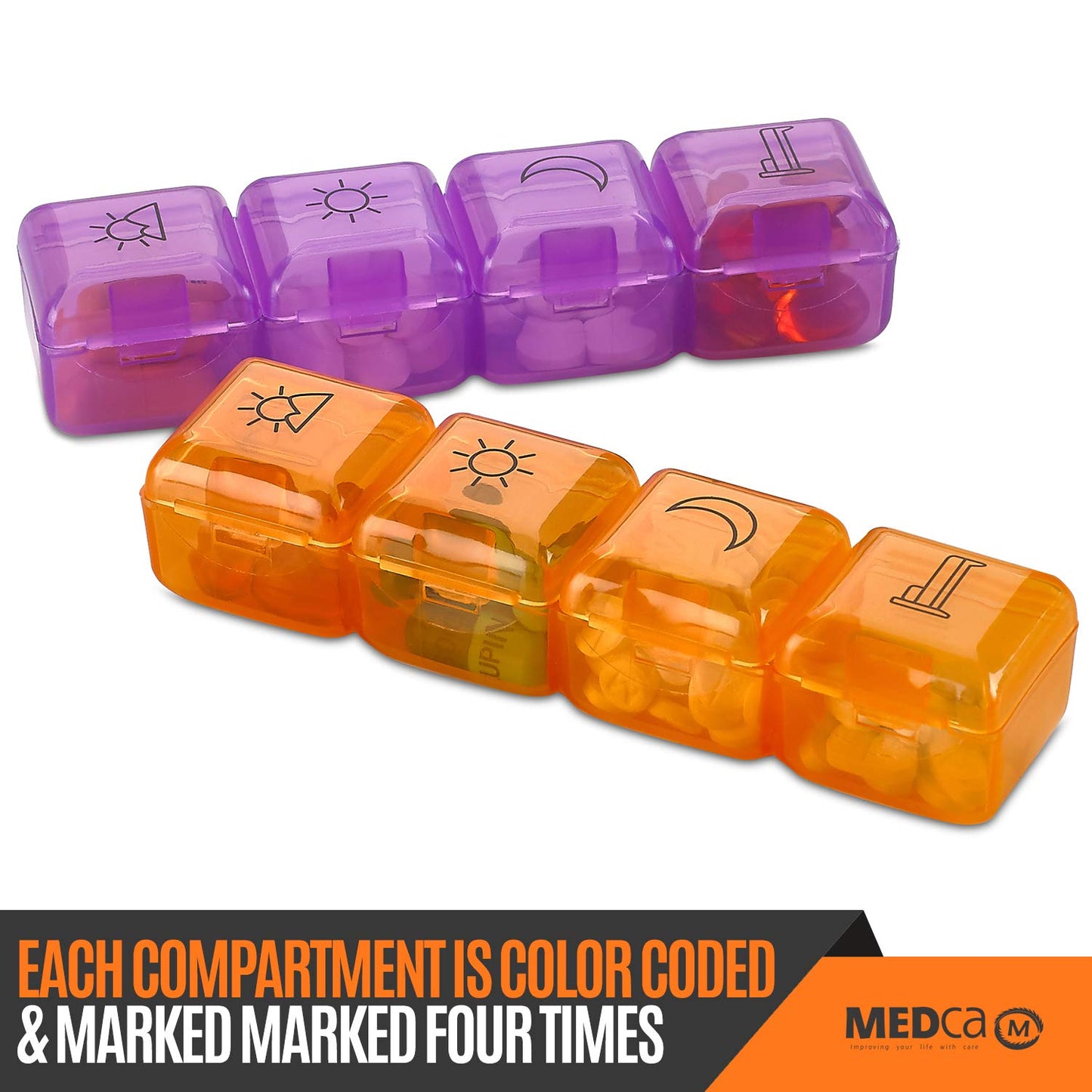 Weekly Pill Organizer - 4 Compartment Am/pm Pill Box, 7 Day Large Travel Medication Dispenser Case for Vitamins and Medicines by MEDca