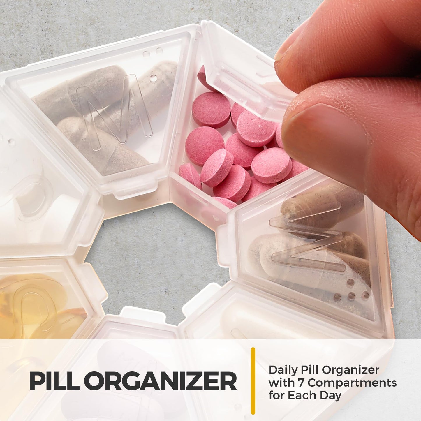 MEDca Weekly Pill Organizer Clear 7-Sided Pill Reminder, Hexagon Shaped