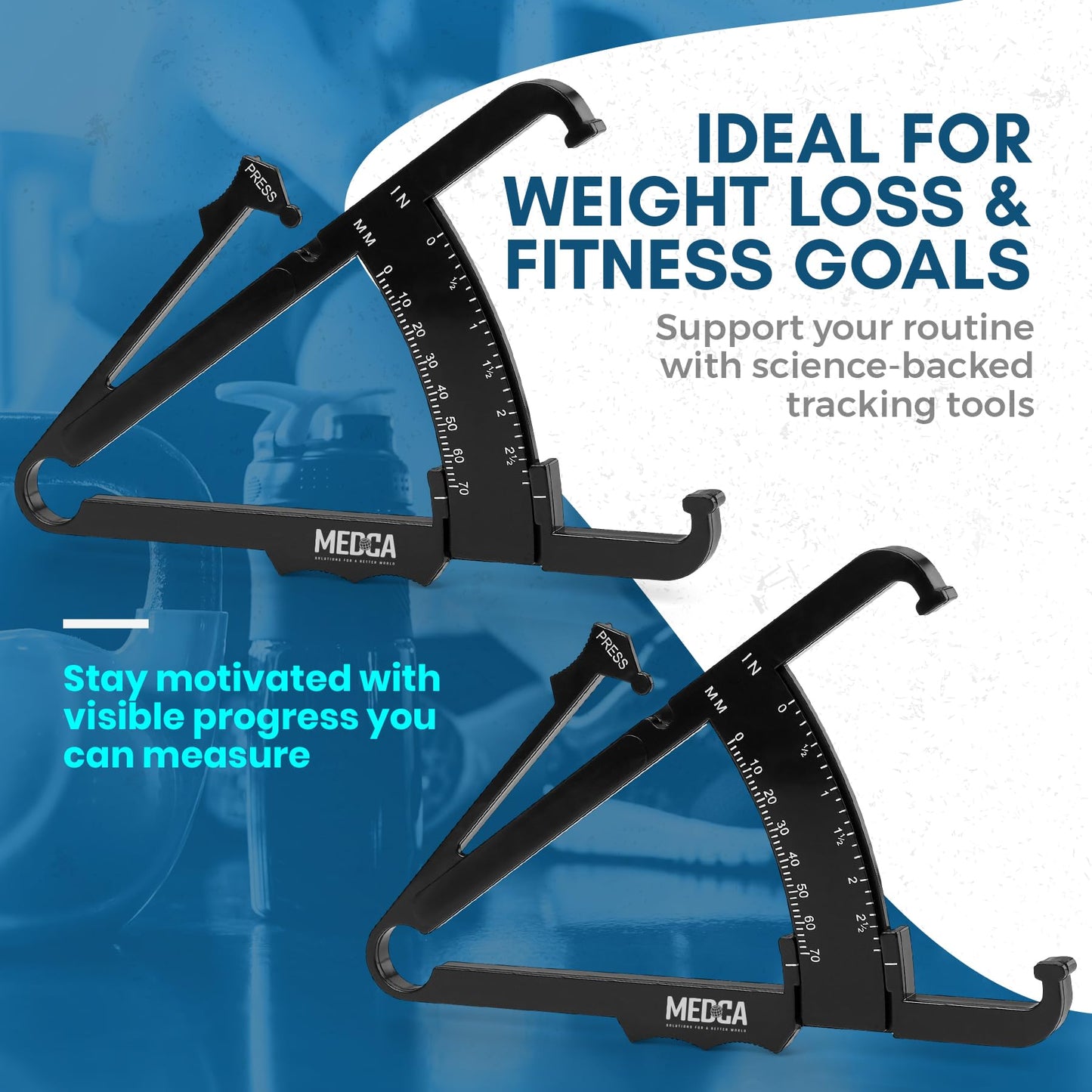 Skinfold Body Fat Caliper - Skin Fold Body Fat Analyzer and Handheld BMI Measurement Tool Skinfold Caliper Device Measures Body Fat for Men and Women by MEDca - (Pack of 2, Black)