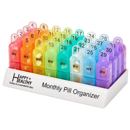 Monthly Pill Organizer 2 Times a Day, 30 Day Pill Box AM PM, Morning and Night One Month Pill Box Organizer with Daily Removable 31 Day Pill Organizers and Organizing Tray