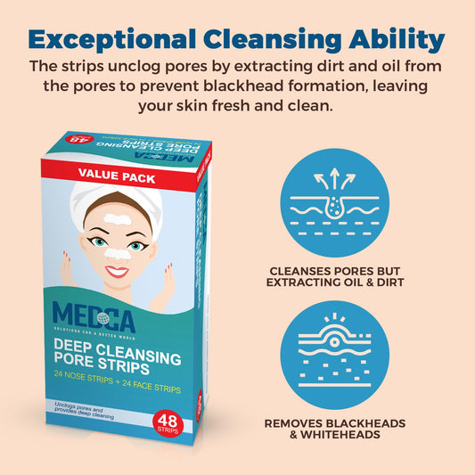 MEDca Deep Cleansing Blackhead Pore Strips - Pack of 48 Peel - Off Blackhead Remover and Pore Unclogging Strips for Nose and Face, Chin, Forehead & Healthier Looking Skin