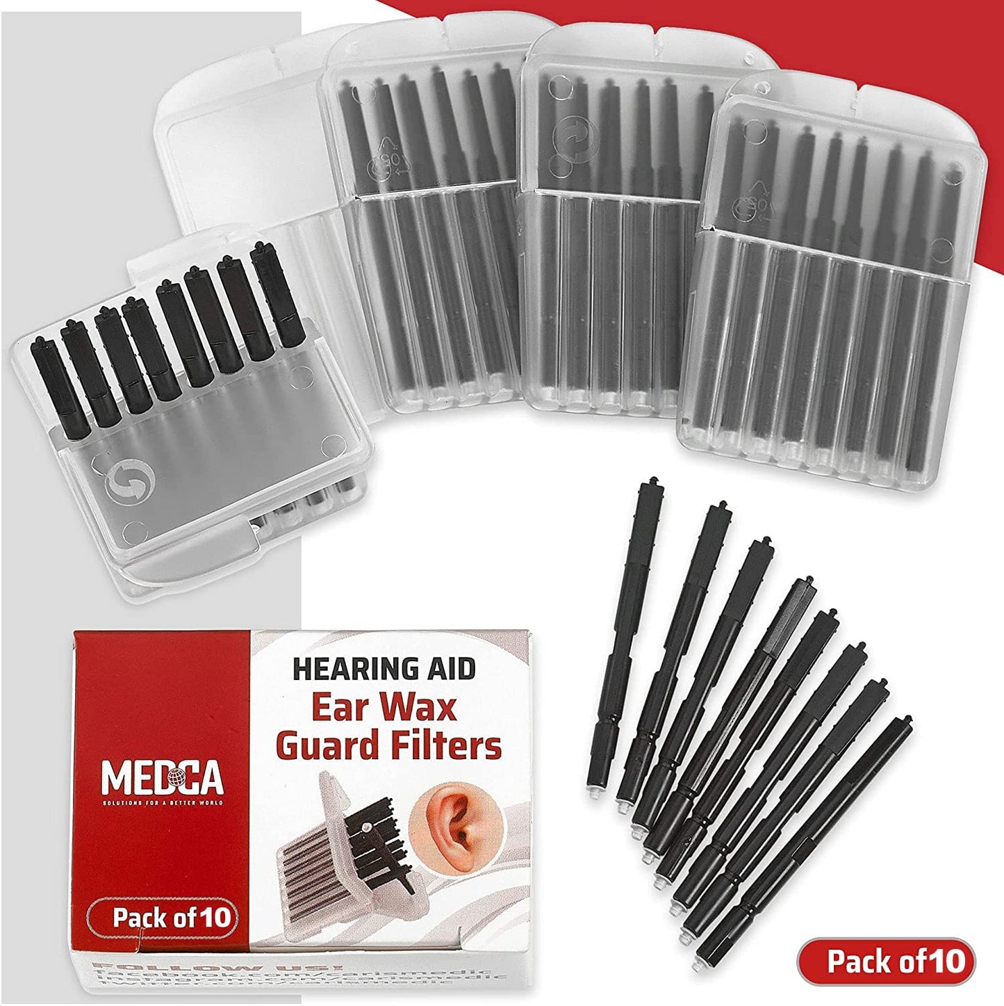 MEDca Hearing Aid Ear Wax Guard Filters - 10 Pack/80 Pieces Replacement Wax Filters Prevent Cerumen Dust and Grease Build Up Compatible w/ Phonak, Resound, Widex, Unitron and Jungle Care Hearing Aids