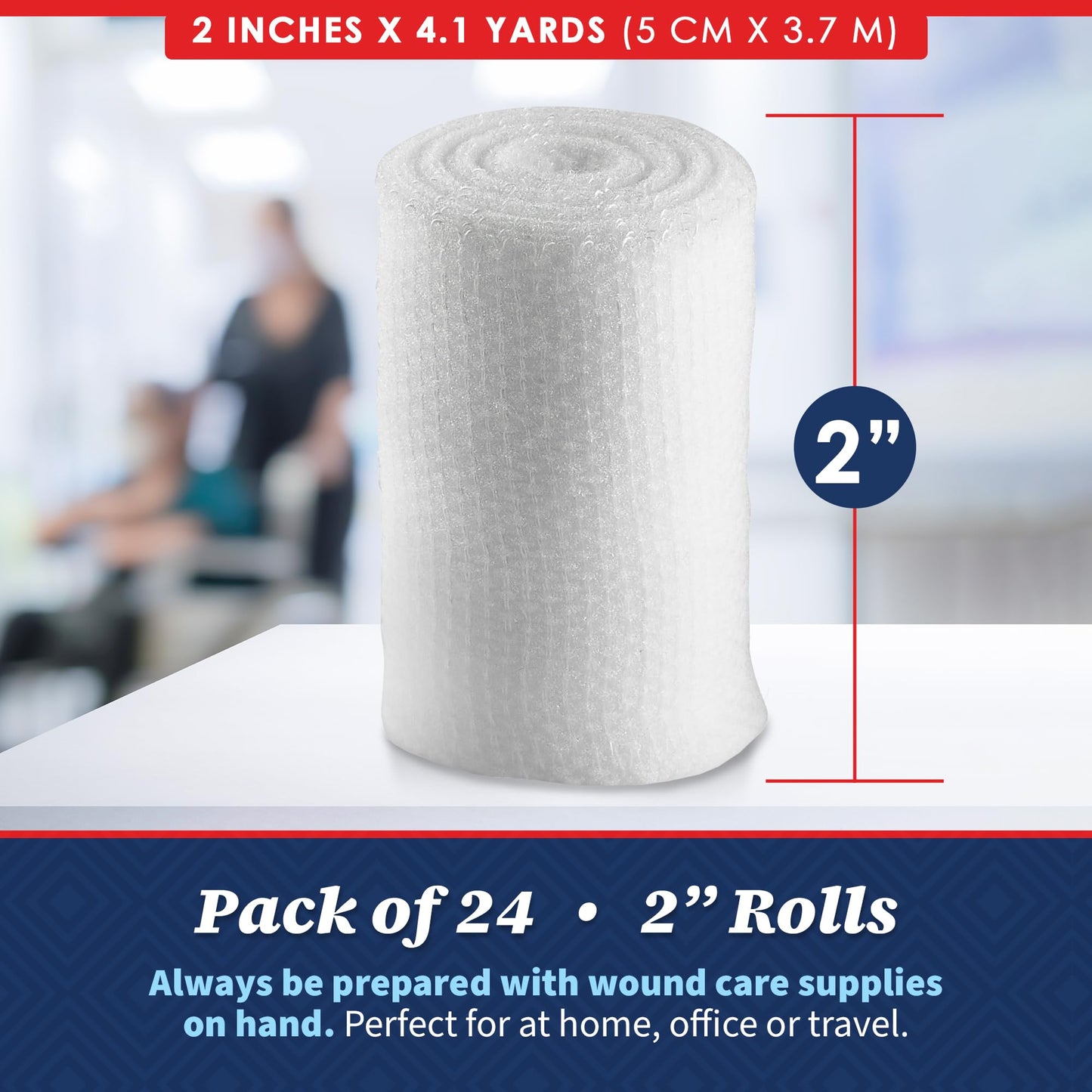 Gauze Bandage Rolls - (24 Pack) 2 in x 4.1 Yards Per Roll of Medical Grade Gauze Bandage and Stretch Bandage Wrapping for Dressing All Types of Wounds and First Aid Kit by MEDca, (2-Inch, 24 Pcs)