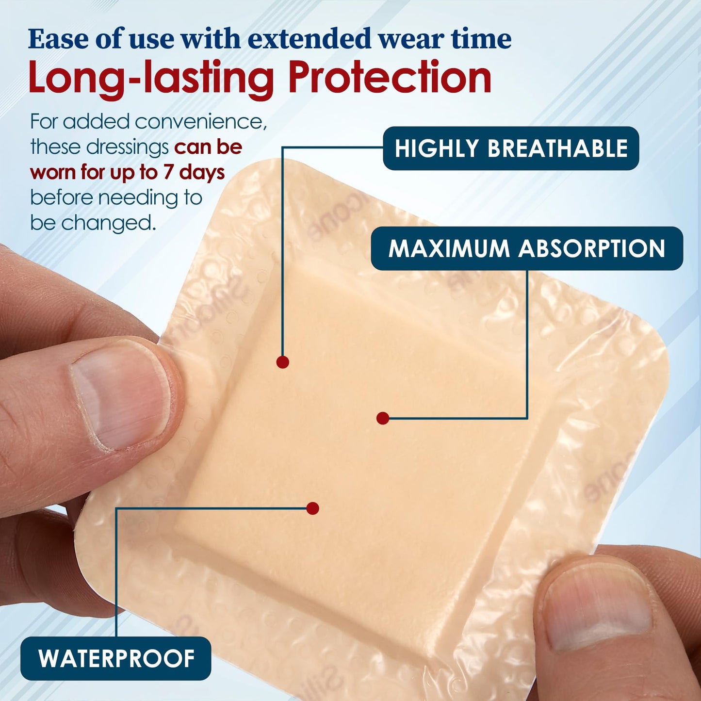 MEDca Silicone Foam Dressing w/ Adhesive Border 4"x4" (Pack of 10) Waterproof Silicone Bandages for Wounds, Highly-Absorbent Wound Dressing Bandage Care for Bed Sore Bandages, Pressure Sores, Ulcers