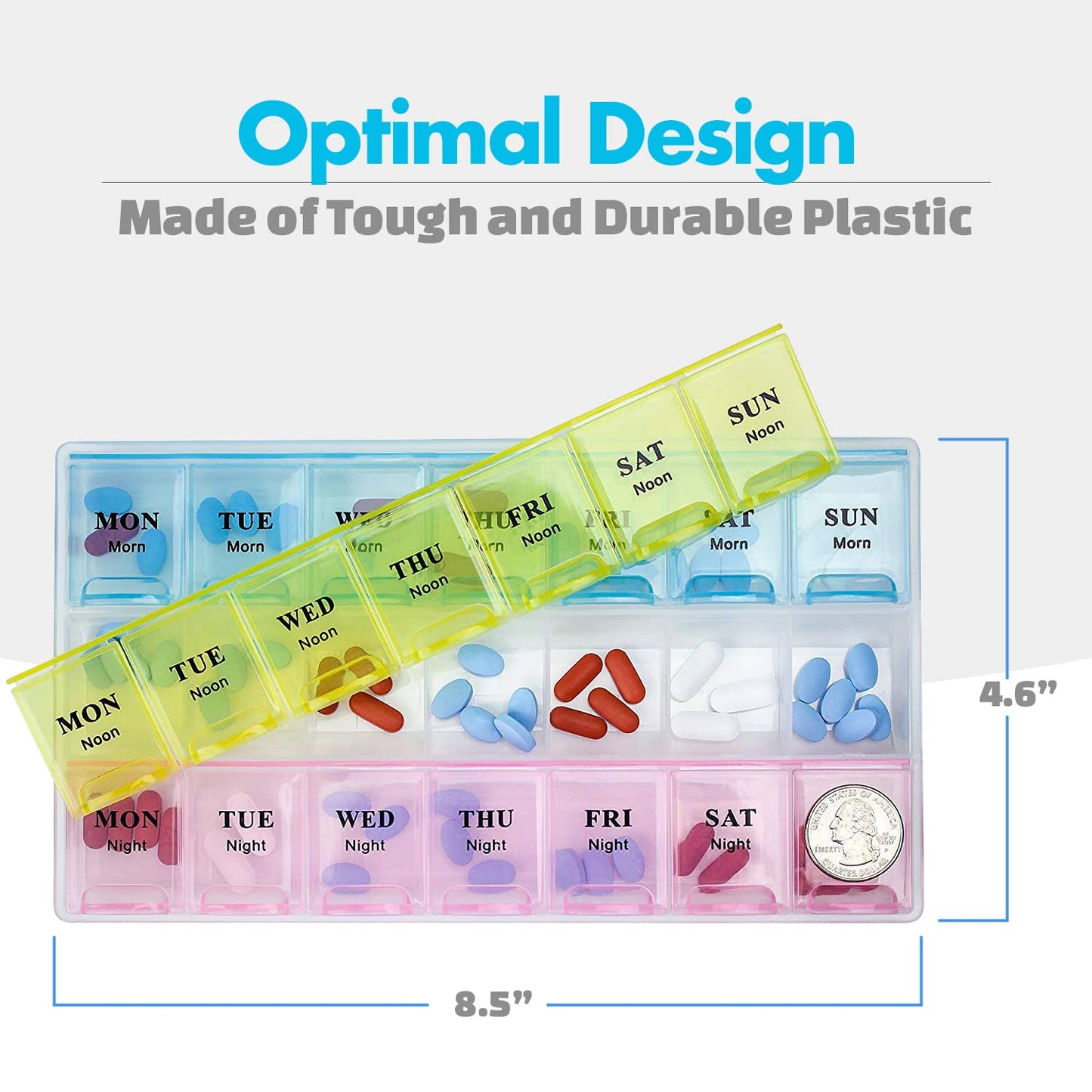 Weekly Pill Organizer - 21 Day Pill Planners for Pills Vitamins & Medication, 3 Times-a-Day Medication Reminder Boxes, Easy to Read & Travel Friendly