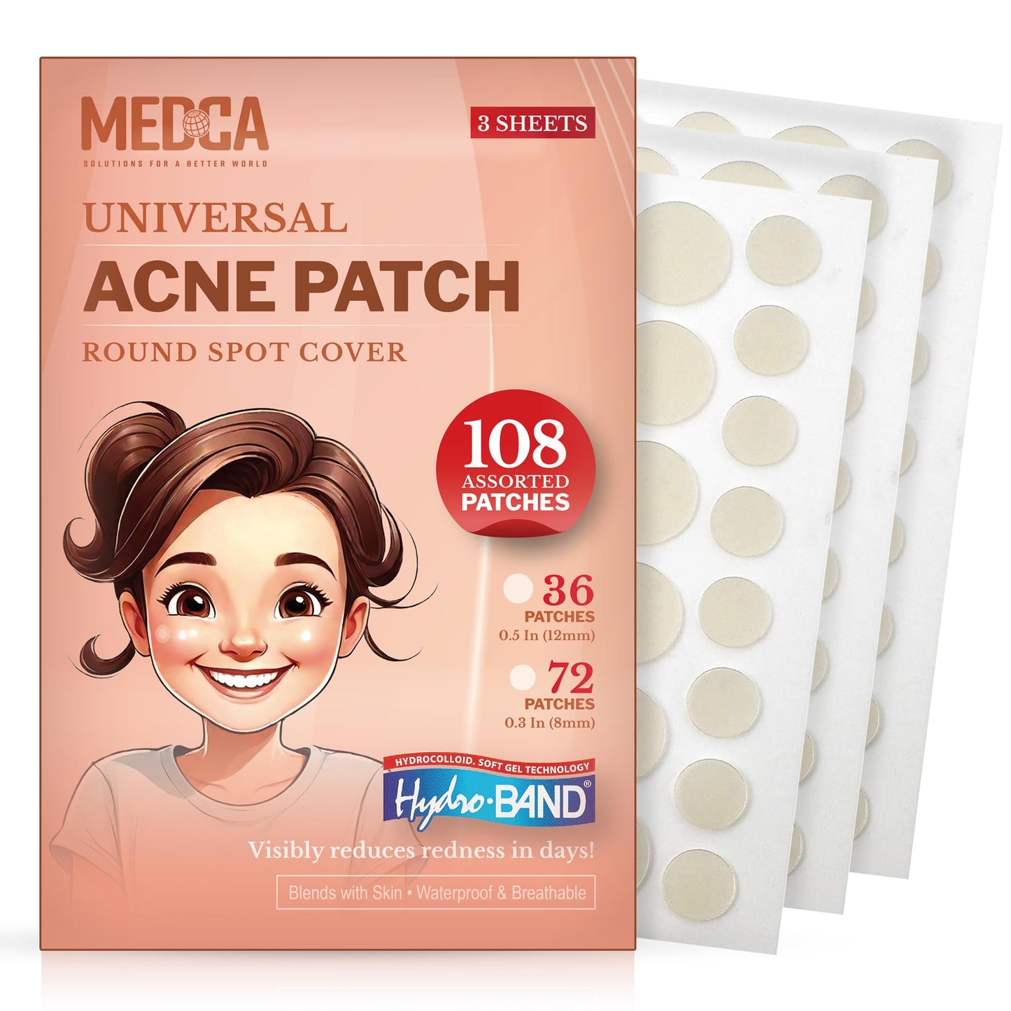 Acne Patches for Face - Hydrocolloid Bandages (108 Count) Pimple Patches for Face in 2 Universal Sizes, Acne Spot Treatment Care for Face & Skin Spot Patch Conceals Zits, Acne and Blackheads