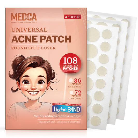 Acne Patches for Face - Hydrocolloid Bandages (108 Count) Pimple Patches for Face in 2 Universal Sizes, Acne Spot Treatment Care for Face & Skin Spot Patch Conceals Zits, Acne and Blackheads