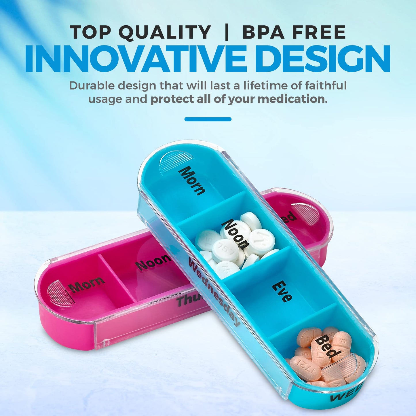 Weekly Travel Pill Organizer - Prescription and Medication Wallet Pill Box Reminder, Pill Container Dispenser Case, Vitamin Caddy Organizer, for 4 Times A Day, 7 Days a Week