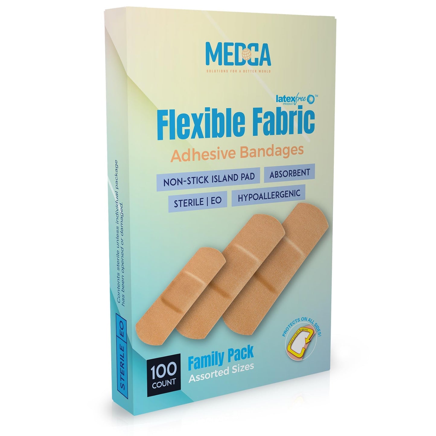 Flexible Fabric Adhesive Bandages for Comfortable Flexible Large Protection & Wound Care of Minor Cuts, Scrapes, & Wounds, Assorted Sizes (2-1/4"x5/8", 3"x3/4", 3"x1") - 100 Count Box