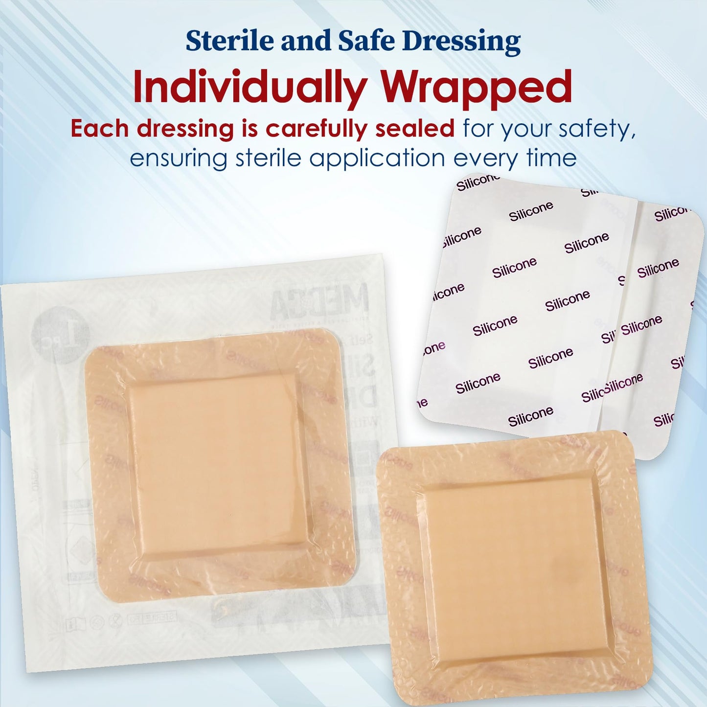 MEDca Silicone Foam Dressing w/ Adhesive Border 4"x4" (Pack of 10) Waterproof Silicone Bandages for Wounds, Highly-Absorbent Wound Dressing Bandage Care for Bed Sore Bandages, Pressure Sores, Ulcers