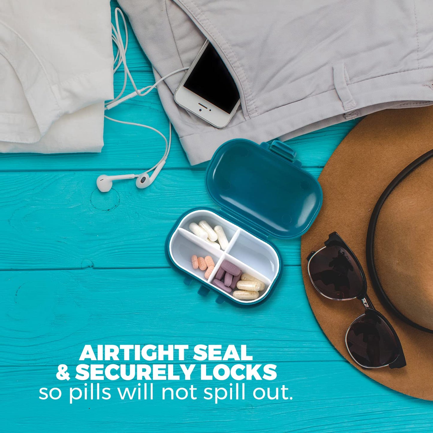 Pill Organizer Box - 4 Compartment Travel Medication Carry Case - A Daily Pill Box Vitamin Organizer Box for Your Pocket or Purse