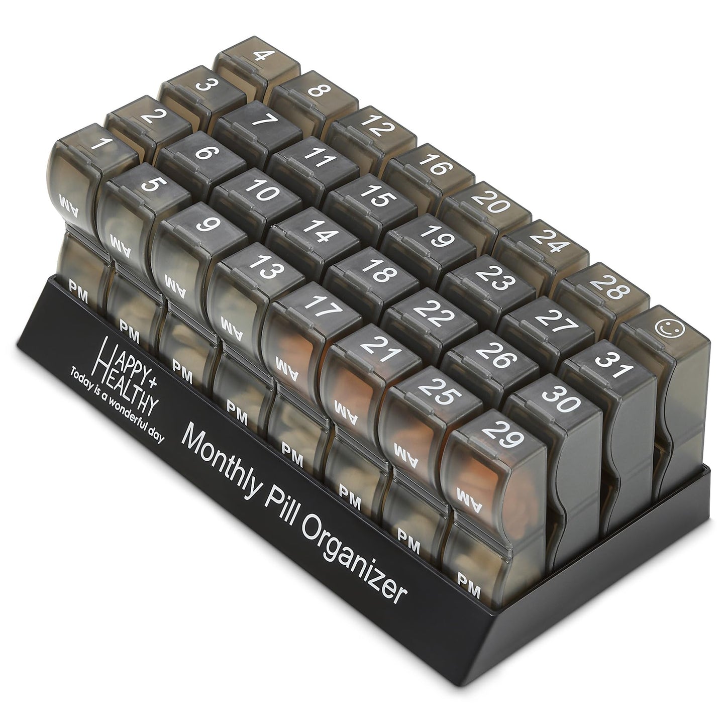 Monthly Pill Organizer - Am/Pm Daily Pill Organizer 32 Compartments for Each Day, Pill Dispenser and Dispenser Caddy That Helps You Organize Your Life, Perfect for Supplements and Medication, Black