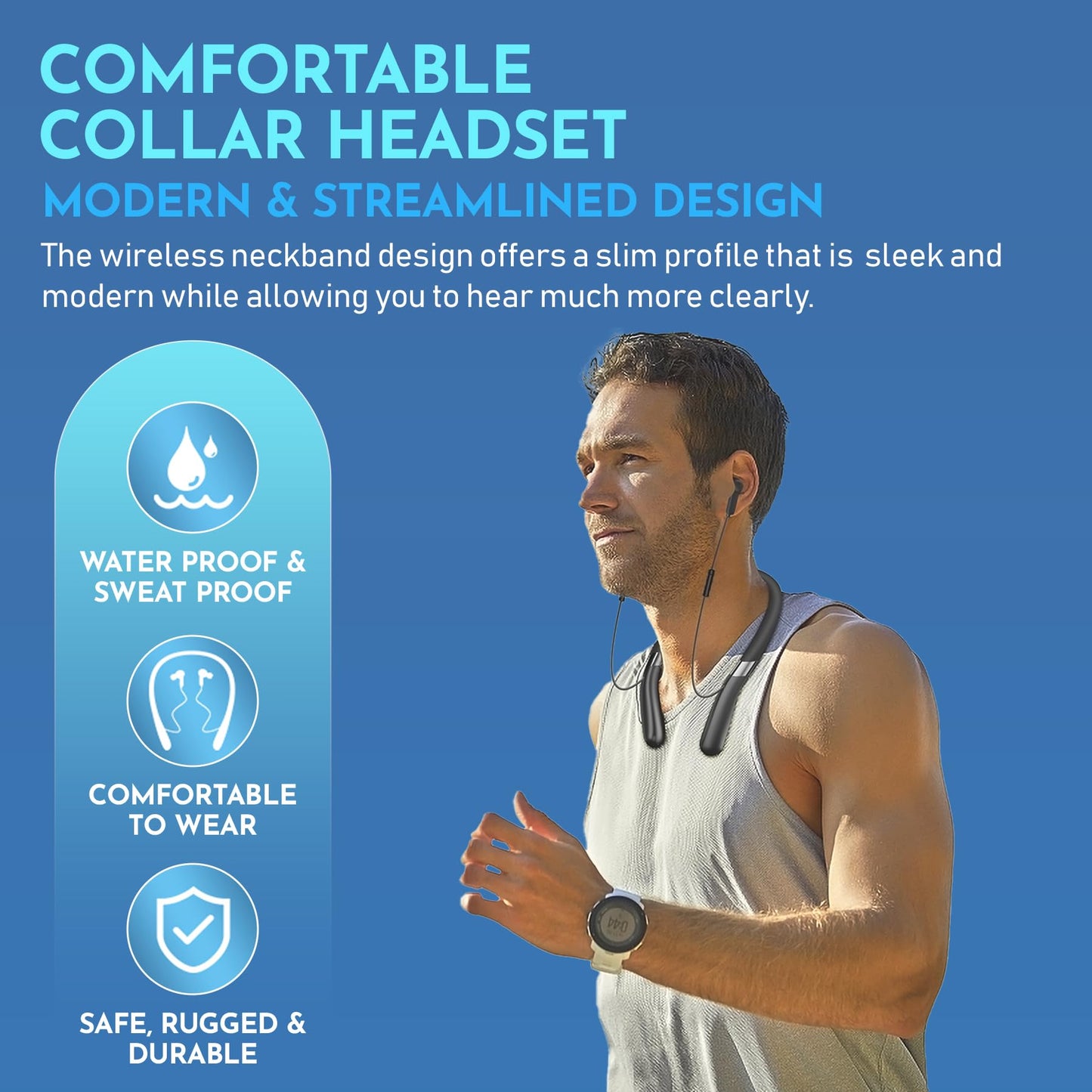 Rechargeable Bluetooth Hearing Amplifier - Wireless Hands-Free Neckband w/ Noise Reduction, Neck Sound Amplifying Device Helps Aid Comfortable Hearing for Listening, Watching TV for Seniors & Adults
