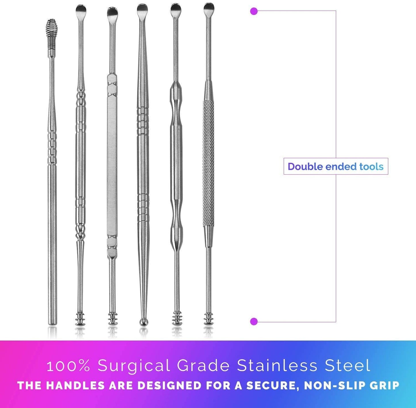 Ear Wax Removal Kit - 6 Piece Ear Cleansing Tool Set, Stainless Steel Ear Curette Earwax Removal Kit for Thorough Ear Cleaner with Spiral Spring Cleaner Pick Unclogger with Storage Case