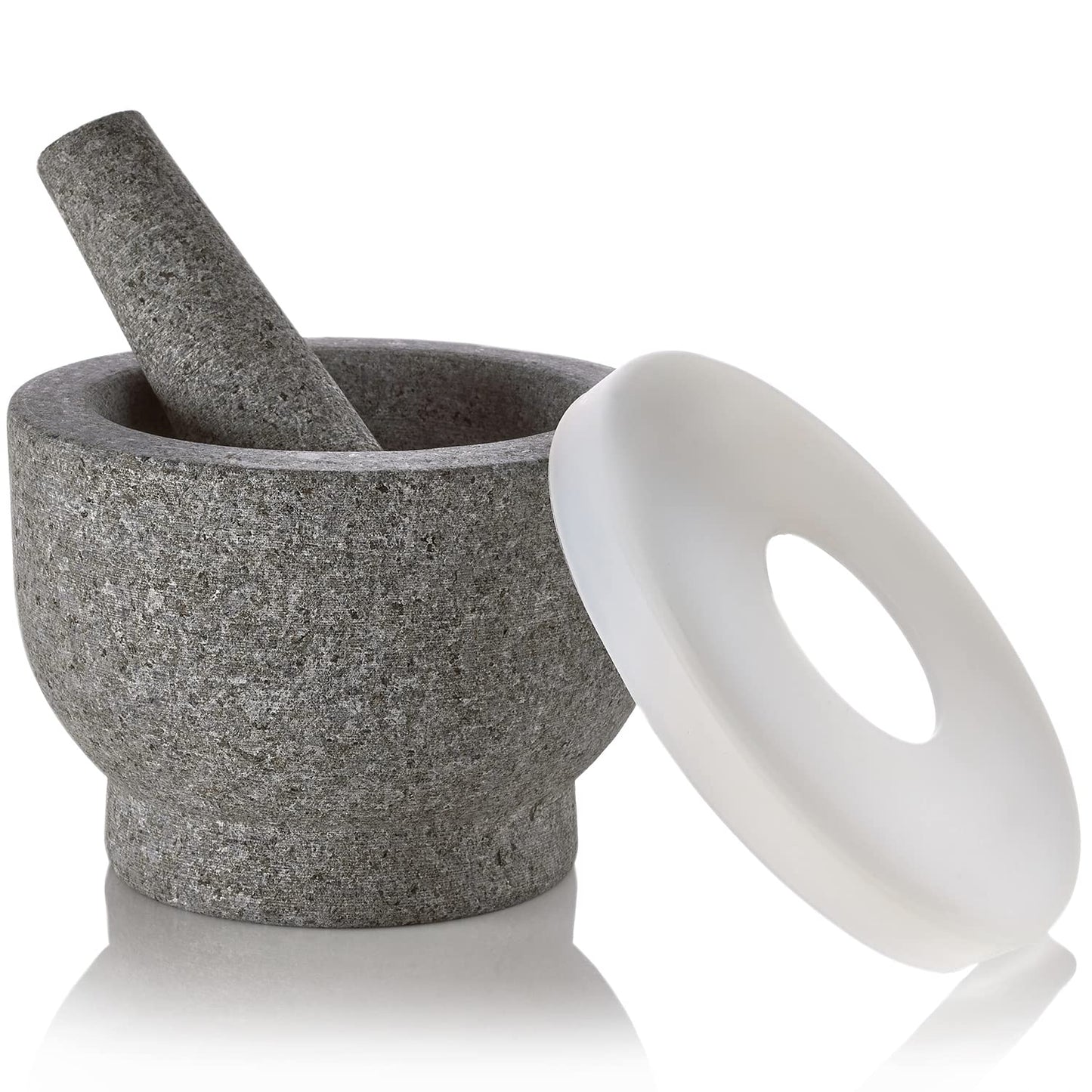 Granite Pill Crusher Set - Easy Grip Non-Slip Stone Muddler & Deep Bowl with Silicone Lid - Mortar and Pestle Grinder for Pills, Tablets, Vitamins and More