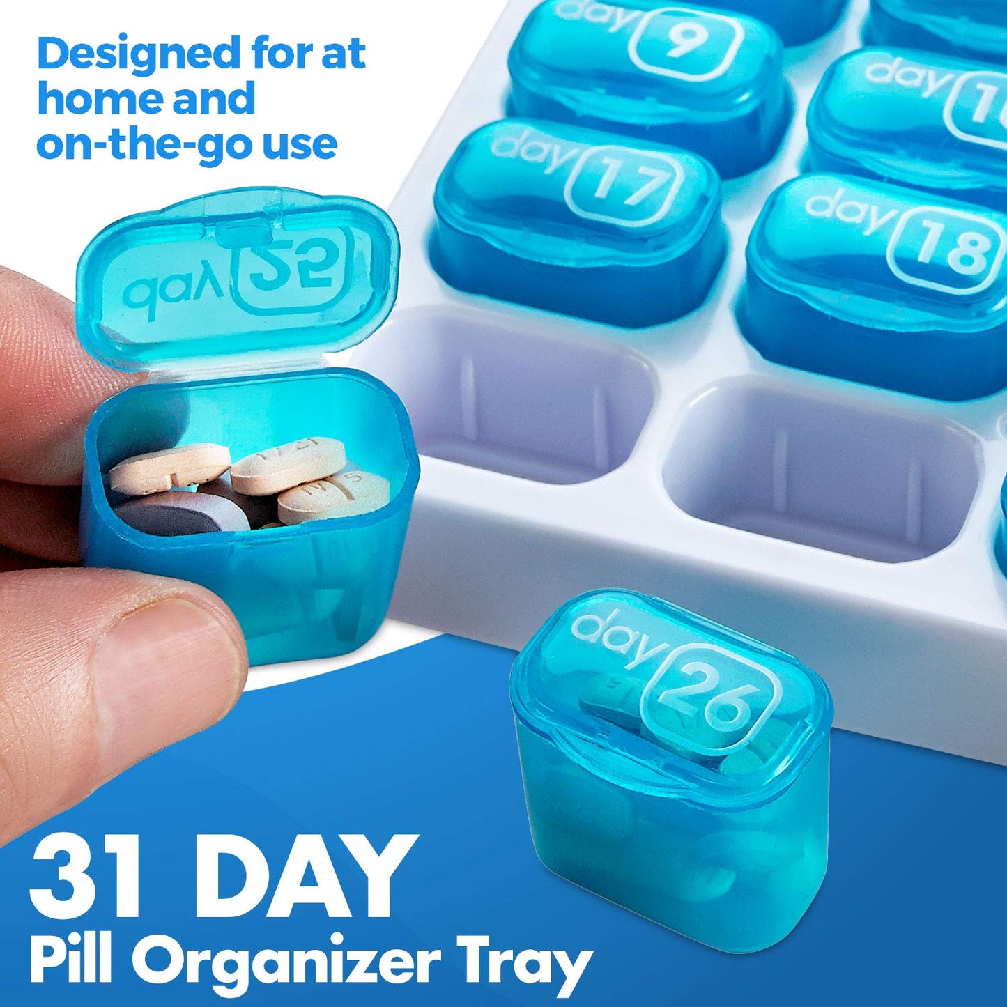 Monthly Pill Organizer - (Pack of 2) 31 Day Pill Organizer with Large Removable Medication Pods, Portable Pill Case Box and Holder for Daily Medicine and Vitamins, Great for Travel