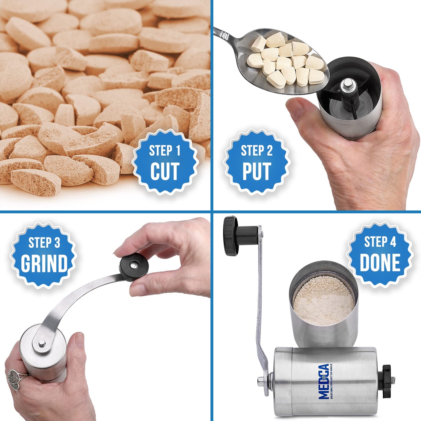 Pill Grinder - Top Choice Pro Pill Crusher and Cutter That Grinds Your Pills and Tablets to Help Make Taking Medication and Supplements Easier, Manual Stainless Steel Design…