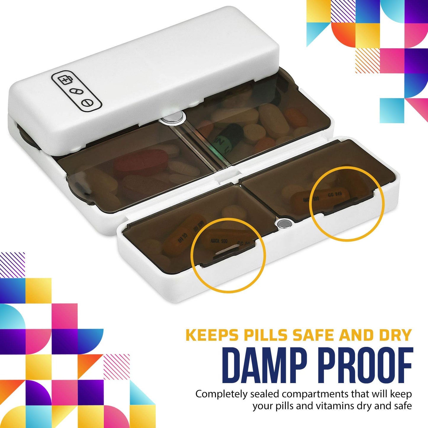 Magnetic Foldable Pill Box Case - 7 Day Weekly Medicine Organizer - Portable Compact Lightweight Pill Container with 7 Compartments, Dustproof, Air-Tight, BPA Free for Pills Vitamins and Supplements