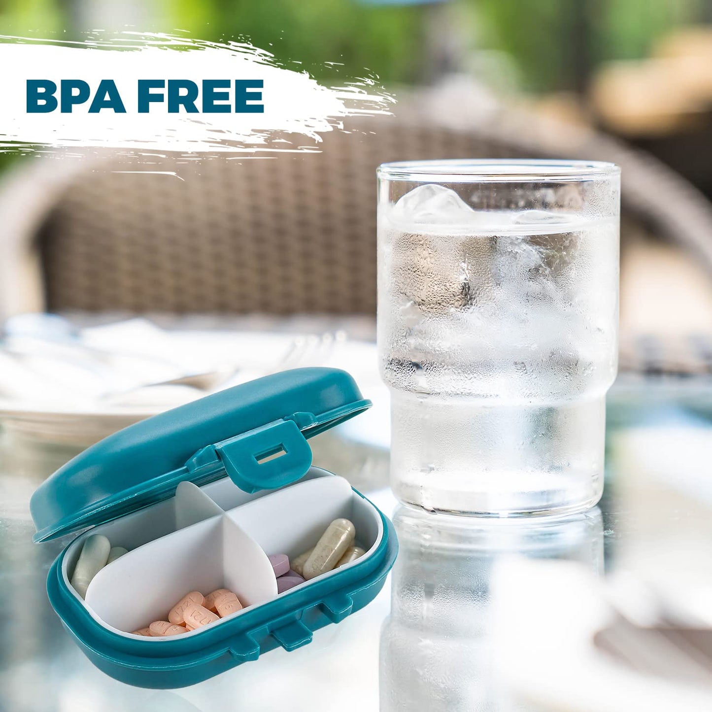 Pill Organizer Box - 4 Compartment Travel Medication Carry Case - A Daily Pill Box Vitamin Organizer Box for Your Pocket or Purse