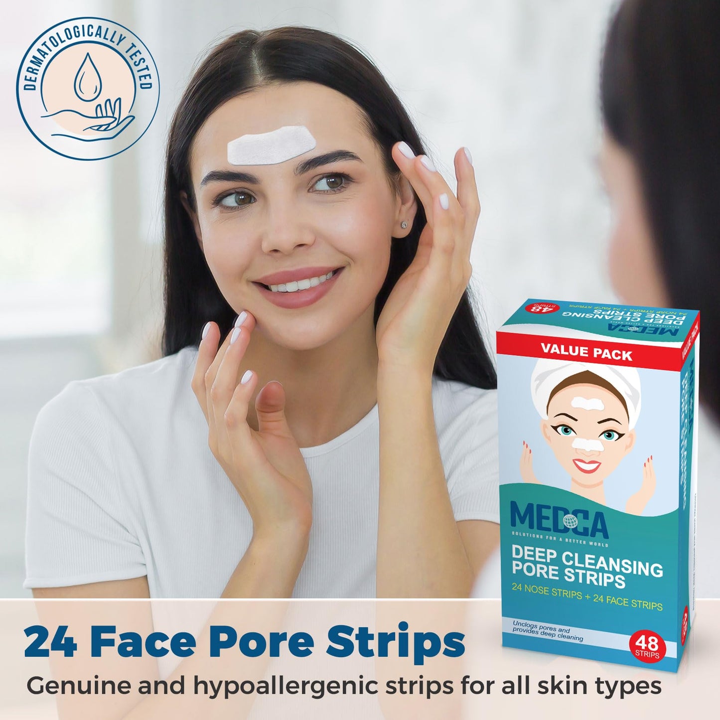 MEDca Deep Cleansing Blackhead Pore Strips - Pack of 48 Peel - Off Blackhead Remover and Pore Unclogging Strips for Nose and Face, Chin, Forehead & Healthier Looking Skin