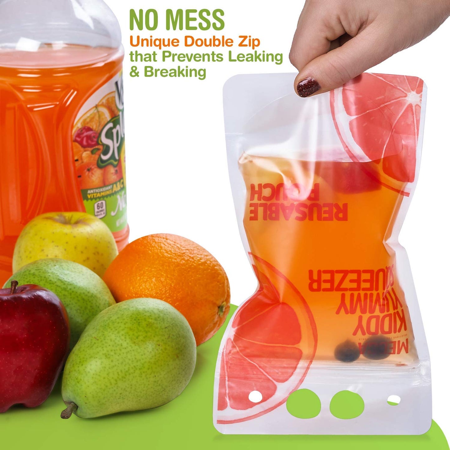 Reusable Drink Pouches - 50 Clear Drink Bags with 50 Straws - Double Zipper Reusable Smoothie Pouches Juice, Clear Zipper Pouch Storage Bags, Leak-Free and BPA Free