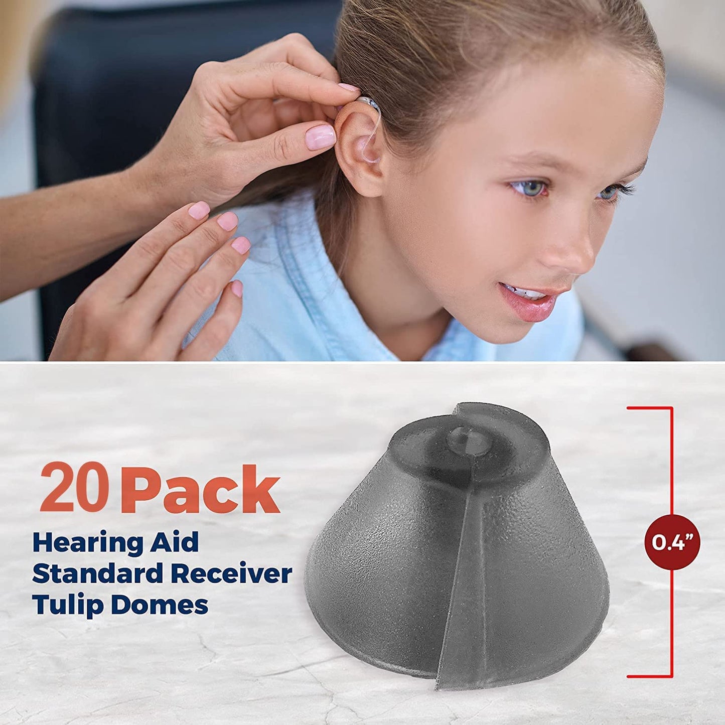 MEDca Hearing Aid Standard Receiver Tulip Domes Compatible with GN Resound Sure Fit - Universal Invisible Tip Replacement Ear Domes for BTE PSAP Hearing Amplifiers and Open Fit Models (20)