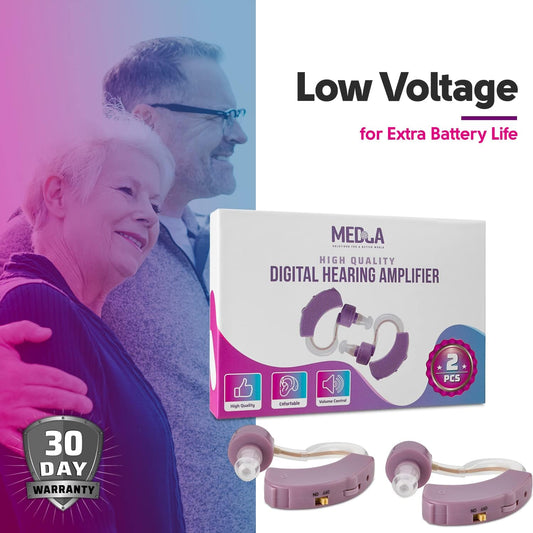 Premium Listening Set of 2 Small BTE Amplifiers Personal Audio Headphones Pair Device Daily Living Sports and Outdoors