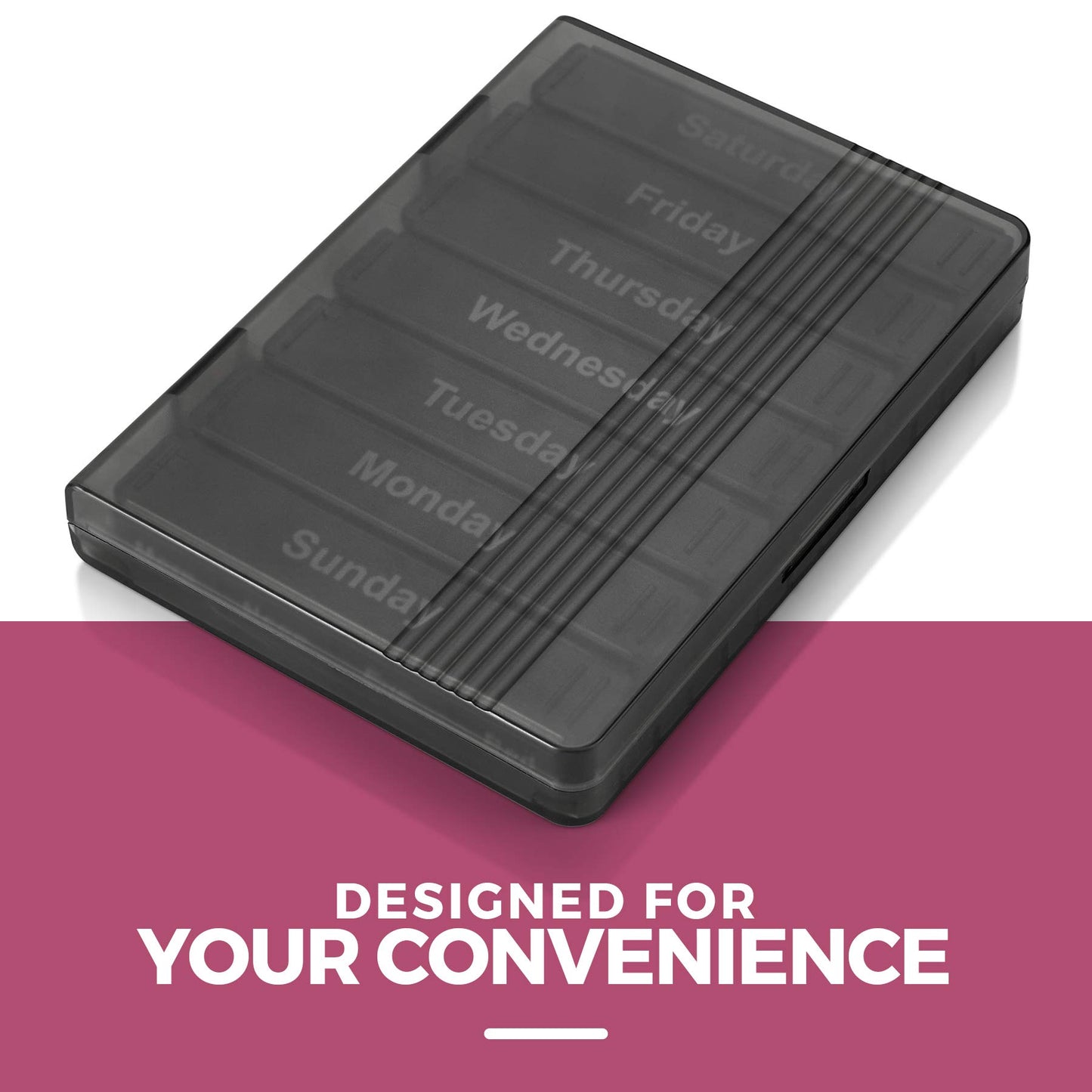 Weekly Pill Organizer - 7-Day Pill Case w/ Removable Daily 4 Times-a-Day Pill Cases - Large AM/PM Medicine Pill Box for Medications Pills Vitamins & Supplements - Easy to Read Labels Monday to Sunday