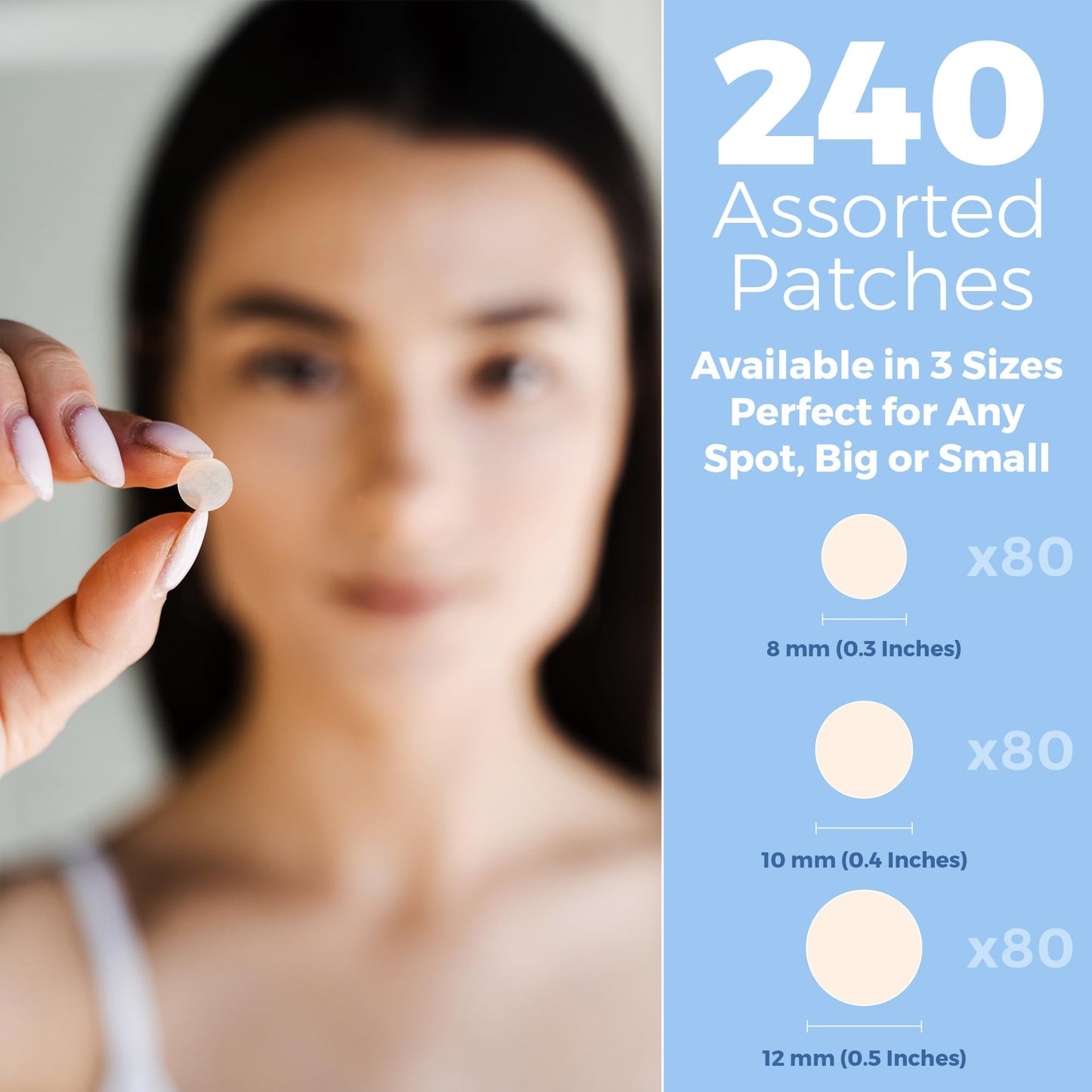 Acne Absorbing Covers - Hydrocolloid Acne Care Bandages (240 Count) Three Universal Patch Sizes, Acne Blemish Treatment for Face & Skin Spot Pore Patch that Conceals, Reduce Pimples and Blackheads