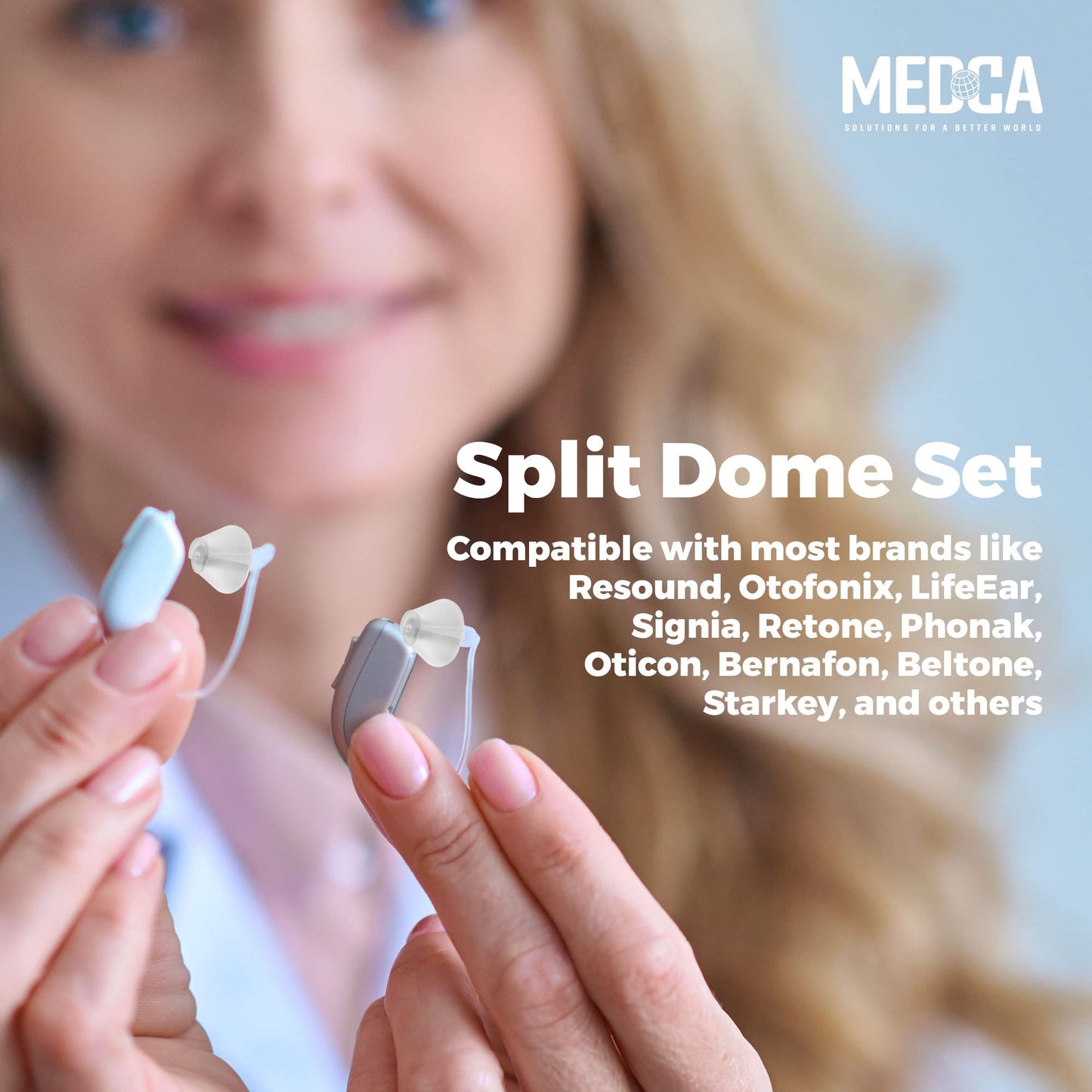 MEDca Hearing Aid Standard Receiver Tulip Domes Compatible with GN Resound Sure Fit - 20-Pcs Universal Invisible Tip Replacement Ear Domes for BTE PSAP Hearing Amplifiers and Open Fit Models, Clear
