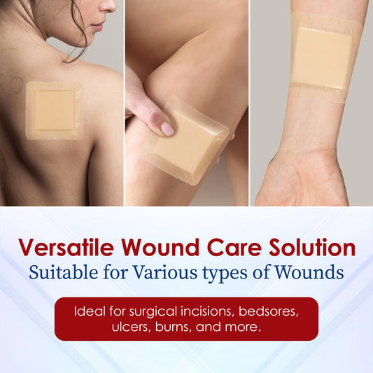 MEDca Silicone Foam Dressing w/ Adhesive Border 4"x4" (Pack of 10) Waterproof Silicone Bandages for Wounds, Highly-Absorbent Wound Dressing Bandage Care for Bed Sore Bandages, Pressure Sores, Ulcers