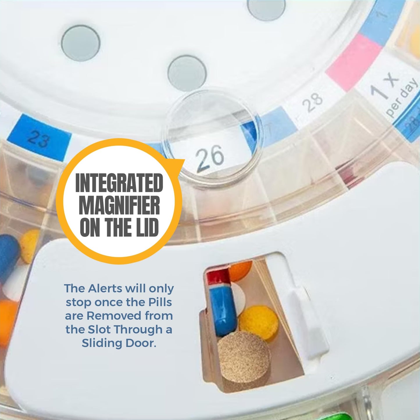 Automatic Pill Dispenser with 28-Day Electronic Medication Organizer - Lockable Key Pill Container with LCD Display, Light and Sound Reminder Alarm for Scheduled Medication for Seniors and Elderly