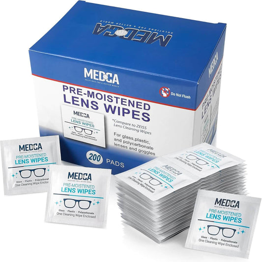 MEDca Lens Cleaning Wipes - [210 Pack] Pre Moistened Cleansing Cloths and Individually Wrapped Eyeglass Cleaner Wipe Pads for Phones, Tablet Screens
