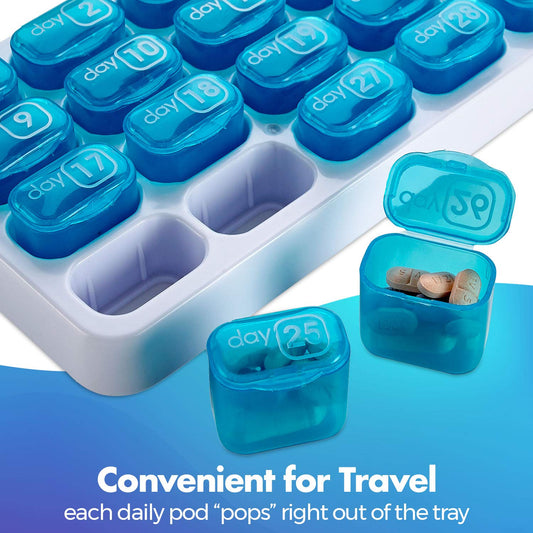 Monthly Pill Organizer - (Pack of 2) 31 Day Pill Organizer with Large Removable Medication Pods, Portable Pill Case Box and Holder for Daily Medicine and Vitamins, Great for Travel
