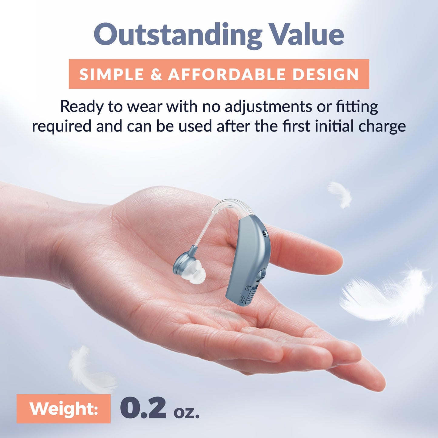 Digital Hearing Amplifier - Personal Hearing Enhancement Sound Amplifier with Extended Over 500hr Battery Life, Modern Blue, By MEDca